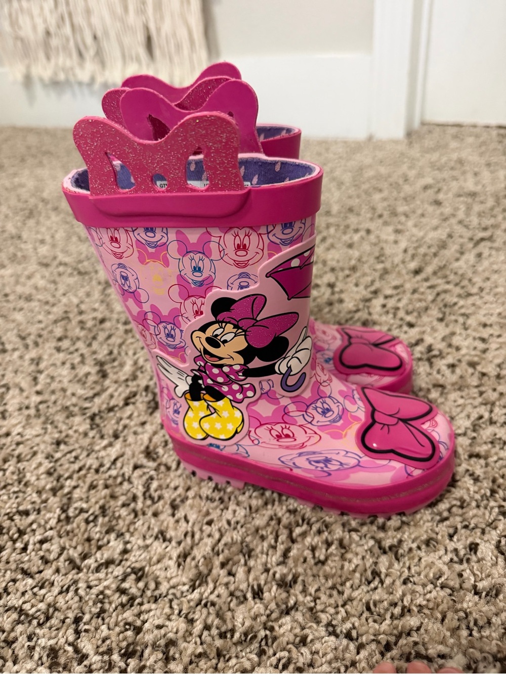 Disney Pink Minnie Mouse Glitter-Handle Kids Rain Boots